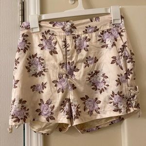 Satin Flower High Waisted Shorts